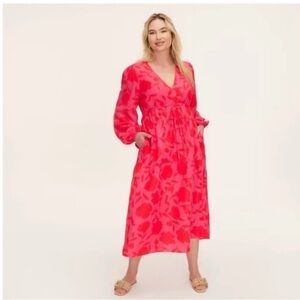 NWT XS Kate Spade New York Target Classic Rose Linen Maxi Dress Pink Red